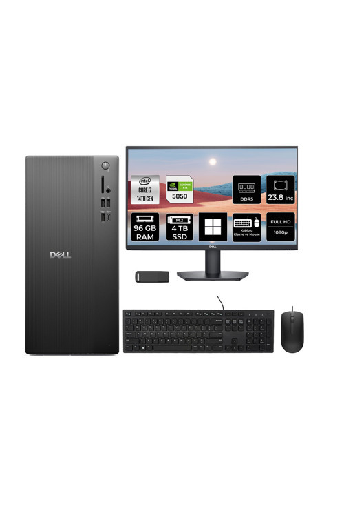 Pro Tower Essential QVT1260 Core i7 14700 RTX 5050 8GB 96GB RAM 4TB SSD 23.8" FHD Win11 Home BTO014QVT1260P880 Masaüstü Bilgisayar + PER4 USB Bellek
