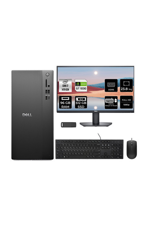 Pro Tower Essential QVT1260 Core i7 14700 GT 1030 4GB 96GB RAM 512GB SSD 23.8" FHD FreeDOS BTO014QVT1260P737 Masaüstü Bilgisayar + PER4 USB Bellek