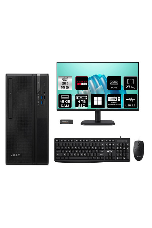 Veriton S2720G Core i5 14400 48GB 4TB SSD RX550/4GB W11H Masaüstü Bilgisayar + 27" Monitör