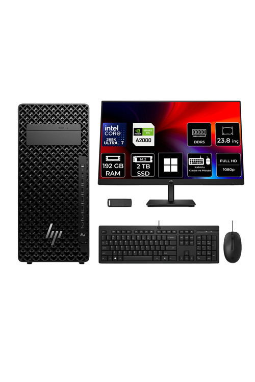 Z2 G1i Core Ultra 7 265K RTX 2000 Ada 16GB 192GB RAM 2TB SSD 23.8" FHD Win11 Pro A2KR1ESPN729 Masaüstü İş İstasyonu + PER4 USB Bellek
