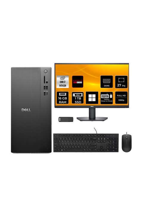 Pro Tower Essential QVT1260 Core i7 14700 RX 550 4GB 16GB RAM 1TB SSD 27" FHD Win11 Home BTO014QVT1260P982 Masaüstü Bilgisayar + PER4 USB Bellek