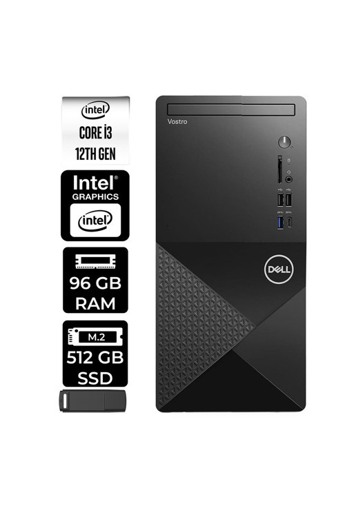 Vostro 3030MT Core i3 12100 96GB RAM 512GB SSD Win11 Pro N6001VDT3030MTP357 Masaüstü Bilgisayar + PER4 USB Bellek