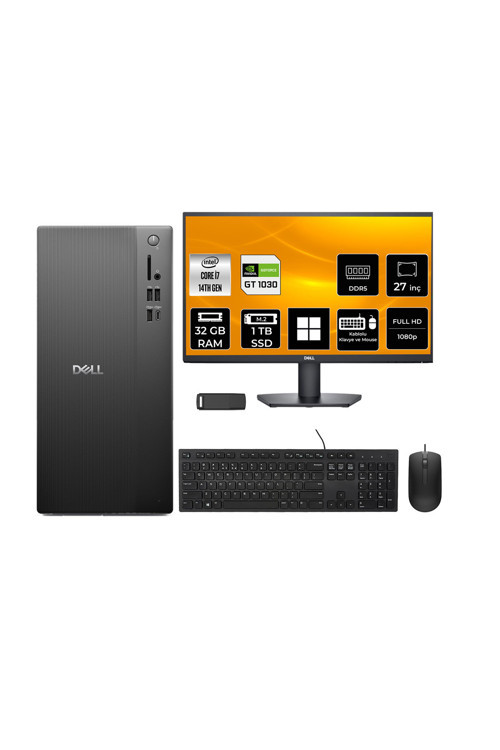 Pro Tower Essential QVT1260 Core i7 14700 GT 1030 4GB 32GB RAM 1TB SSD 27" FHD Win11 Pro BTO014QVT1260P1066 Masaüstü Bilgisayar + PER4 USB Bellek