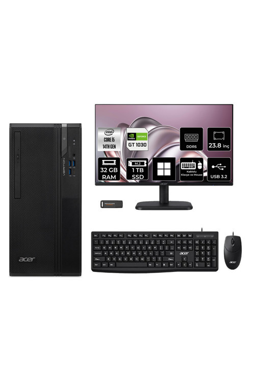 Veriton S2720G Core i5 14400 32GB 1TB SSD GT1030/4GB W11P Masaüstü Bilgisayar + 23.8" Monitör