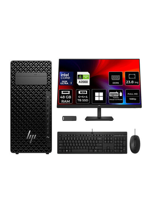 Z2 G1i Core Ultra 7 265K RTX 2000 Ada 16GB 48GB RAM 12TB SSD 23.8" FHD Win11 Pro A2KR1ESPN702 Masaüstü İş İstasyonu + PER4 USB Bellek