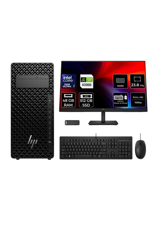 Z2 G1i Core Ultra 7 265K RTX 2000 Ada 16GB 48GB RAM 512GB SSD 23.8" FHD FreeDOS A2KR1ESPN601 Masaüstü İş İstasyonu + PER4 USB Bellek