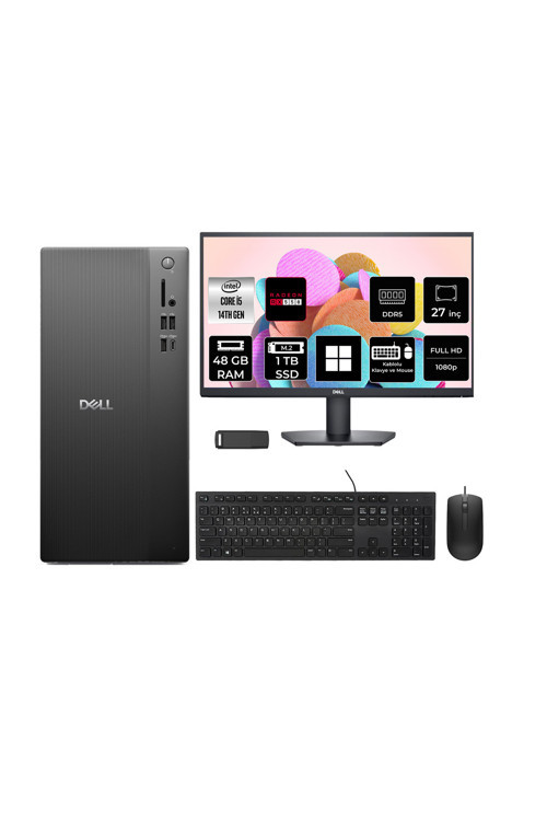 Tower Essential QVT1260 Core i5 14500 RX 550 4GB 48GB RAM 1TB SSD 27" FHD Win11 Pro BTO005BQVT1260P1010 Masaüstü Bilgisayar + PER4 USB Bellek