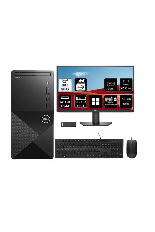 Vostro 3030MT Core i3 12100 48GB RAM 512GB SSD 23.8" FHD Win11 Pro N6001VDT3030MTP649 Masaüstü Bilgisayar + PER4 USB Bellek