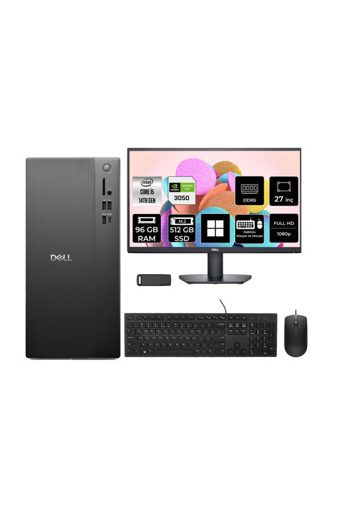 Tower Essential QVT1260 Core i5 14500 RTX 3050 6GB 96GB RAM 512GB SSD 27" FHD Win11 Home BTO005BQVT1260P1117 Masaüstü Bilgisayar + PER4 USB Bellek