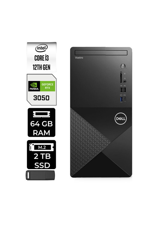 Vostro 3030MT Core i3 12100 RTX 3050 6GB 64GB RAM 2TB SSD FreeDOS N6001VDT3030MTP495 Masaüstü Bilgisayar + PER4 USB Bellek