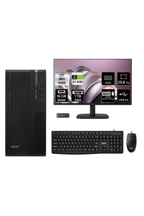 Veriton S2720G Core i5 14400 16GB 1TB SSD GT1030/4GB FDOS Masaüstü Bilgisayar + 23.8" Monitör