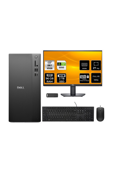 Pro Tower Essential QVT1260 Core i7 14700 RTX 5050 8GB 96GB RAM 2TB SSD 27" FHD FreeDOS BTO014QVT1260P1159 Masaüstü Bilgisayar + PER4 USB Bellek