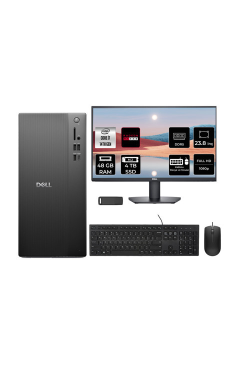 Pro Tower Essential QVT1260 Core i7 14700 RX 550 4GB 48GB RAM 4TB SSD 23.8" FHD FreeDOS BTO014QVT1260P672 Masaüstü Bilgisayar + PER4 USB Bellek
