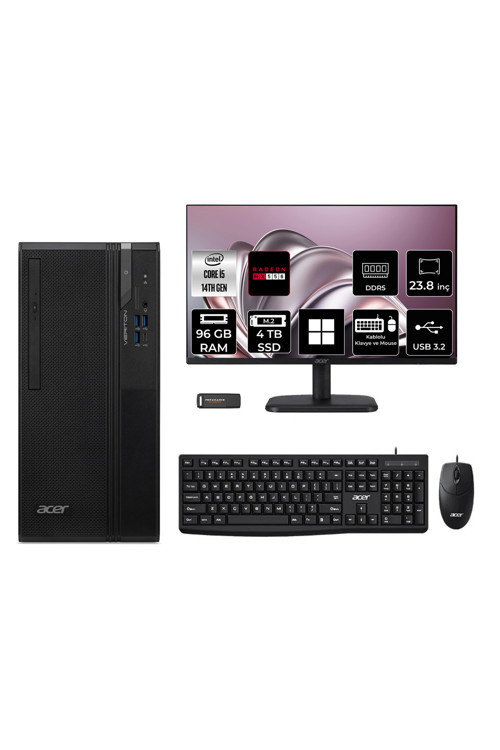 Veriton S2720G Core i5 14400 96GB 4TB SSD RX550/4GB W11P Masaüstü Bilgisayar + 23.8" Monitör