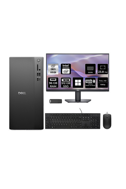Tower Essential QVT1260 Core i5 14500 96GB RAM 512GB SSD 23.8" FHD Win11 Pro BTO005BQVT1260P657 Masaüstü Bilgisayar + PER4 USB Bellek