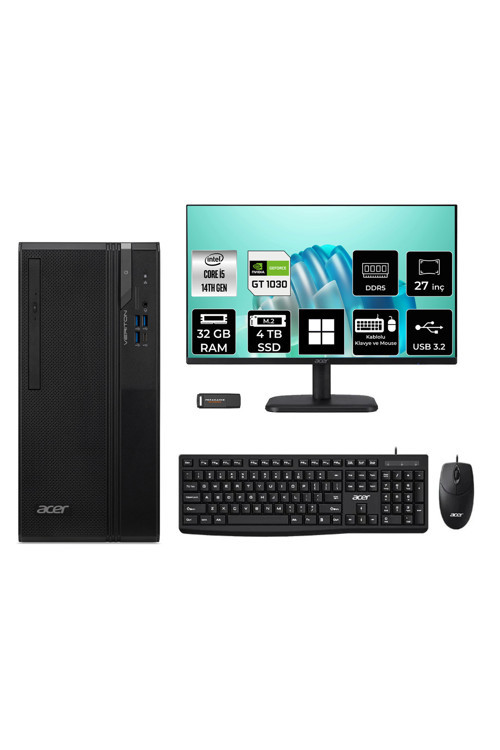 Veriton S2720G Core i5 14400 32GB 4TB SSD GT1030/4GB W11P Masaüstü Bilgisayar + 27" Monitör