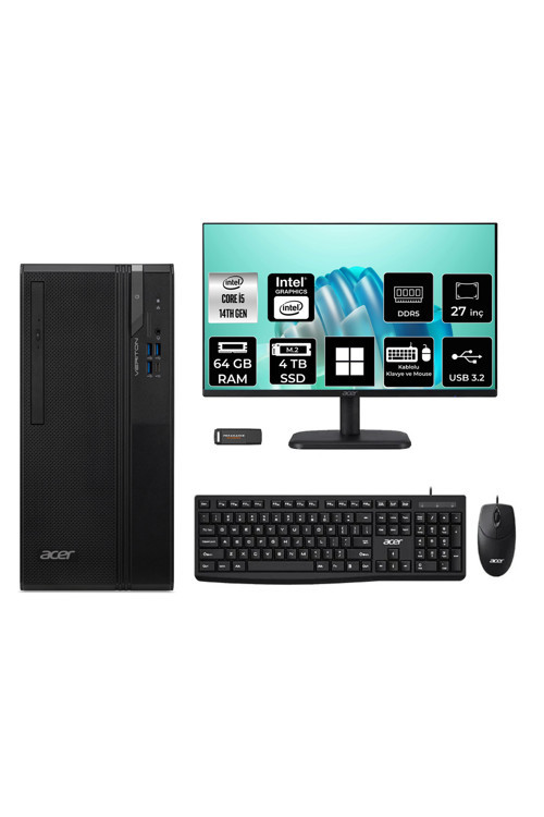 Veriton S2720G Core i5 14400 64GB 4TB SSD W11H Masaüstü Bilgisayar + 27" Monitör