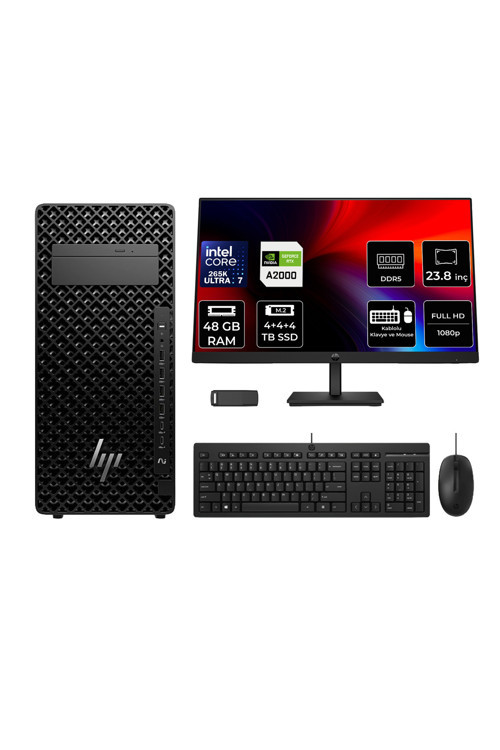 Z2 G1i Core Ultra 7 265K RTX 2000 Ada 16GB 48GB RAM 12TB SSD 23.8" FHD FreeDOS A2KR1ESPN606 Masaüstü İş İstasyonu + PER4 USB Bellek