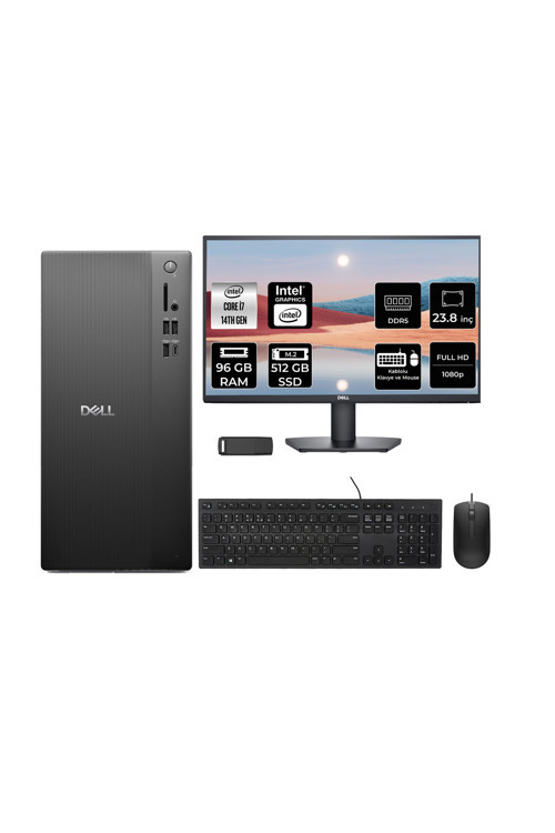 Pro Tower Essential QVT1260 Core i7 14700 96GB RAM 512GB SSD 23.8" FHD FreeDOS BTO014QVT1260P617 Masaüstü Bilgisayar + PER4 USB Bellek
