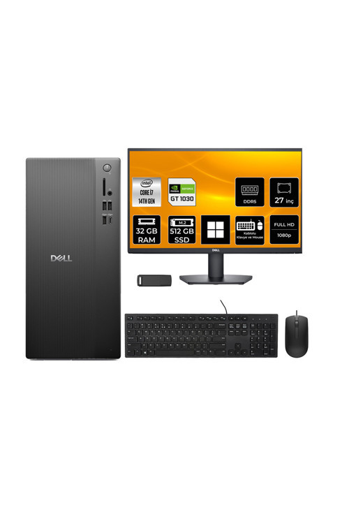 Pro Tower Essential QVT1260 Core i7 14700 GT 1030 4GB 32GB RAM 512GB SSD 27" FHD Win11 Home BTO014QVT1260P1045 Masaüstü Bilgisayar + PER4 USB Bellek