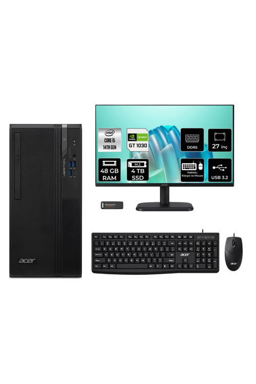Veriton S2720G Core i5 14400 48GB 4TB SSD GT1030/4GB FDOS Masaüstü Bilgisayar + 27" Monitör