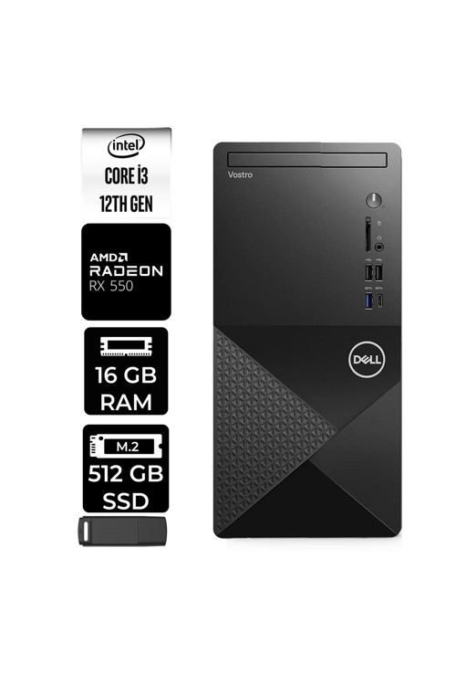 Vostro 3030MT Core i3 12100 RX 550 4GB 16GB RAM 512GB SSD Win11 Pro N6001VDT3030MTP401 Masaüstü Bilgisayar + PER4 USB Bellek