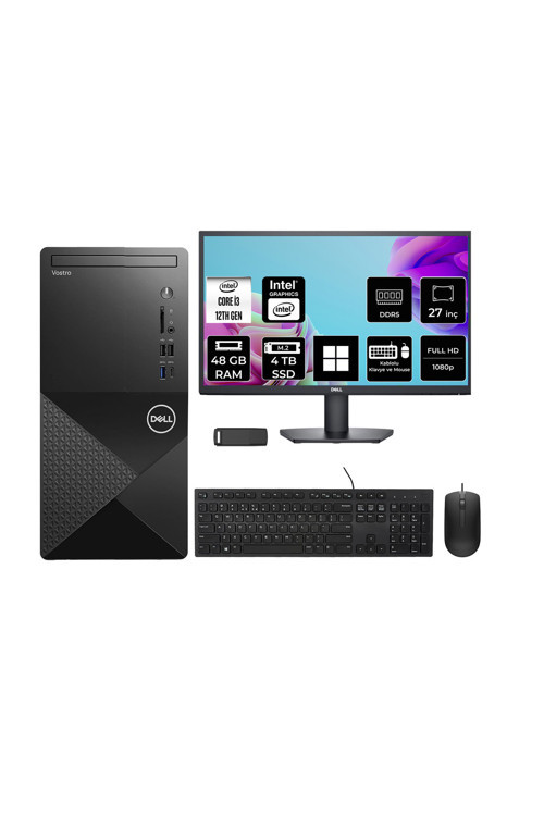 Vostro 3030MT Core i3 12100 48GB RAM 4TB SSD 27" FHD Win11 Home N6001VDT3030MTP932 Masaüstü Bilgisayar + PER4 USB Bellek