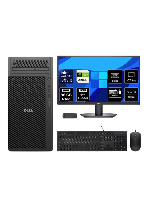 Pro Max T2 Core Ultra 9 285 RTX 2000 Ada 16GB 96GB RAM 4TB SSD + 4TB SSD 27" FHD FreeDOS FCT22508P761 Masaüstü İş İstasyonu + PER4 USB Bellek