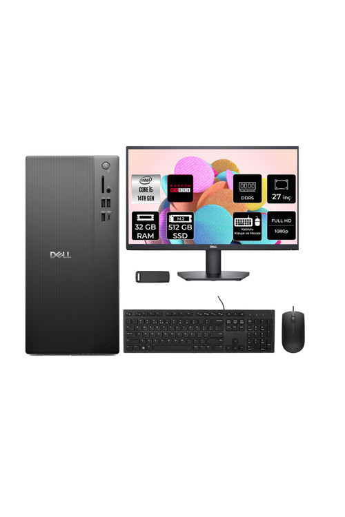 Tower Essential QVT1260 Core i5 14500 RX 550 4GB 32GB RAM 512GB SSD 27" FHD FreeDOS BTO005BQVT1260P965 Masaüstü Bilgisayar + PER4 USB Bellek