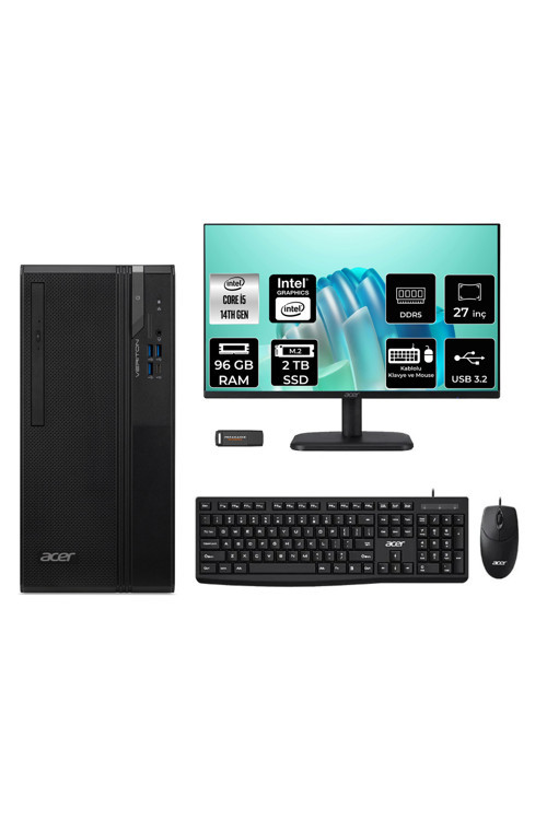 Veriton S2720G Core i5 14400 96GB 2TB SSD FDOS Masaüstü Bilgisayar + 27" Monitör