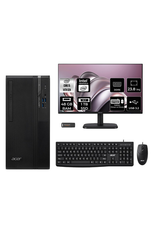 Veriton S2720G Core i5 14400 48GB 1TB SSD FDOS Masaüstü Bilgisayar + 23.8" Monitör