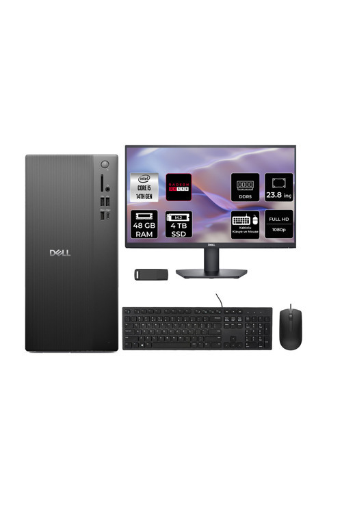 Tower Essential QVT1260 Core i5 14500 RX 550 4GB 48GB RAM 4TB SSD 23.8" FHD FreeDOS BTO005BQVT1260P672 Masaüstü Bilgisayar + PER4 USB Bellek
