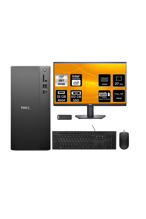 Pro Tower Essential QVT1260 Core i7 14700 32GB RAM 512GB SSD 27" FHD FreeDOS BTO014QVT1260P905 Masaüstü Bilgisayar + PER4 USB Bellek