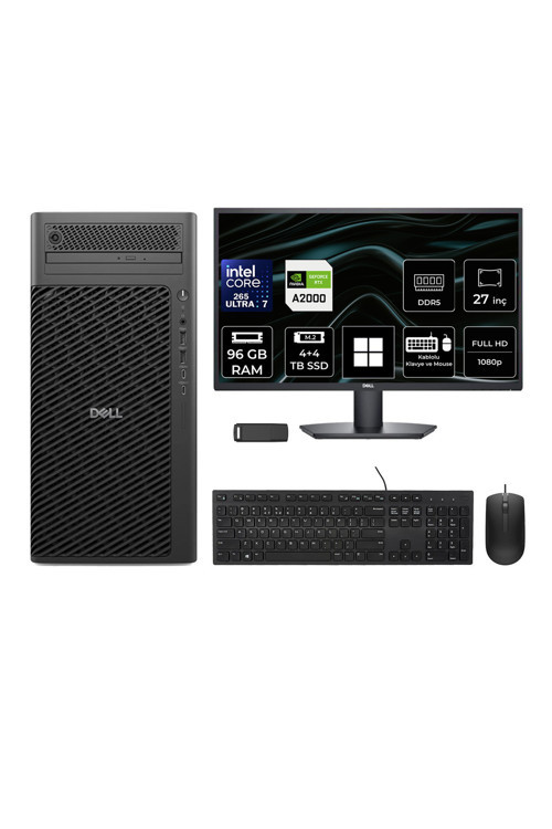 Pro Max T2 Core Ultra 7 265 RTX 2000 Ada 16GB 96GB RAM 4TB SSD + 4TB SSD 27" FHD Win11 Home FCT22506P809 Masaüstü İş İstasyonu + PER4 USB Bellek
