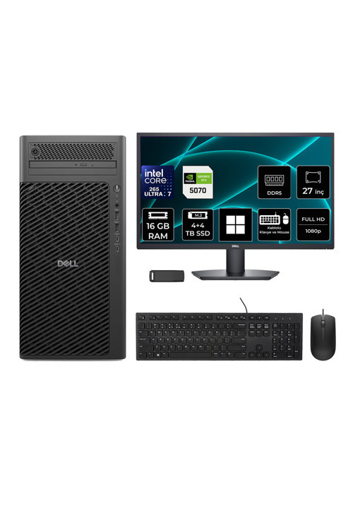 Pro Max T2 Core Ultra 7 265 RTX 5070 12GB 16GB RAM 4TB SSD + 4TB SSD 27" FHD Win11 Home FCT2250416P785 Masaüstü İş İstasyonu + PER4 USB Bellek
