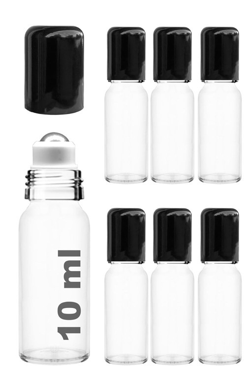 10 ml Roll Şişesi 10 Sızdırmaz Kapaklı Şişe 6 Adet (Şeffaf, 10)