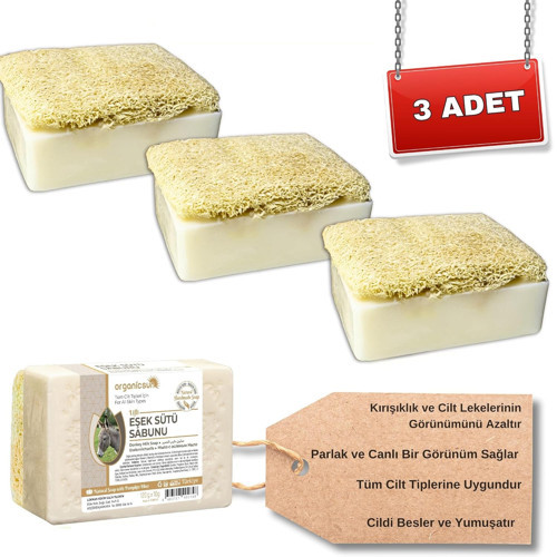 Doğal Kabak Lifli Eşek Sütü Sabunu 120 Gr x 3 Adet Tüm Cilt Tipleri İçin Kırışıklık Ya