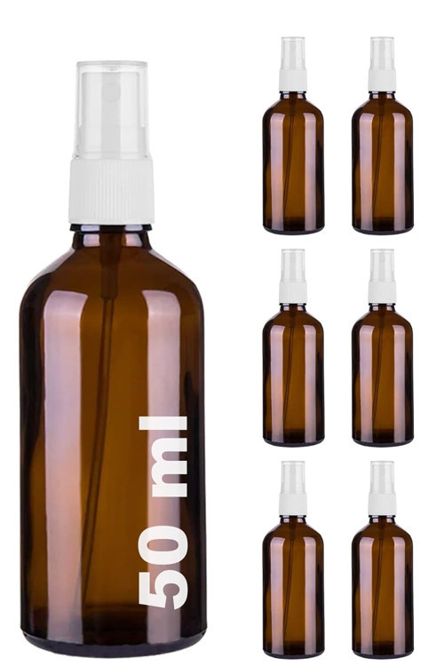 50 ml Spreyli Şişe 50 Sızdırmaz Kapaklı Fısfıs Kahverengi Şişe 6 Adet