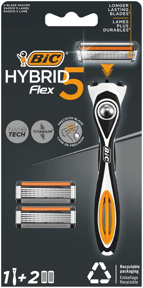 Hybrid 5 Erkek Tıraş Bıçağı 1 Sap 2 Yedek Başlık (5 Bıçak), 5 Nano Teknolojik Titanyum B