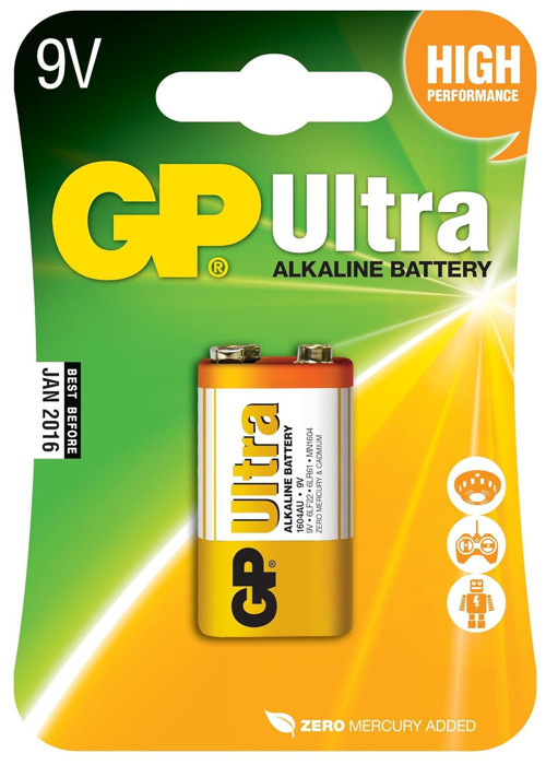 Batteries Gp1604Au Ultra Alkalin 6Lf22/522/9V Pil, 9 Volt, Tekli Kart