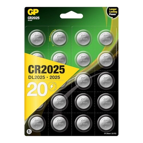 Batteries CR2025 2025 Boy Lityum Düğme Pil, 3 Volt, 20' Kart, Gri