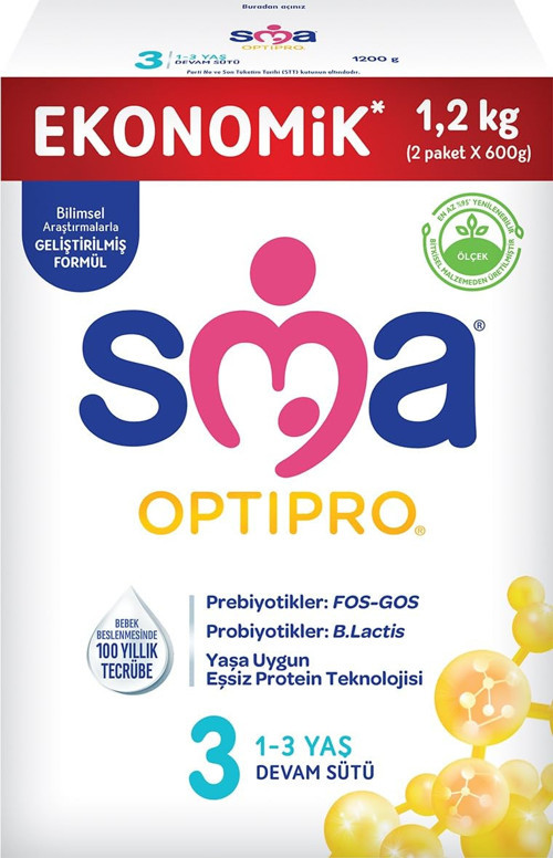 Optipro 3, 1-3 Yaş Devam Sütü, 1.2 (2 x 600 g)