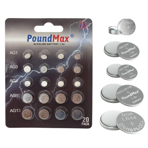 20 adet AG1,AG3,AG4,AG10,AG13 alkalin karışık pil