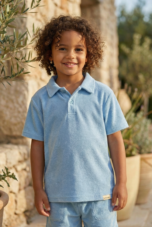 Çocuk Polo Yaka Havlu T-shirt Mavi