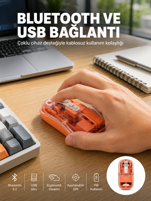 zeyta12 Kablosuz Bluetooth Mouse Şık Ve Sessiz Ofis Tasarımı Yeni Nesil zeytan45