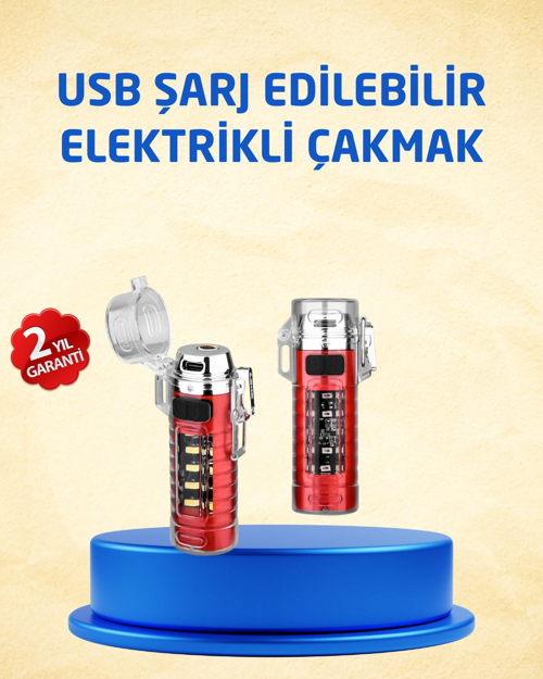zentya4516 Mey İthalat® Tip C Şarjlı Dijital Ekranlı Çakmak ve El Feneri zd4526