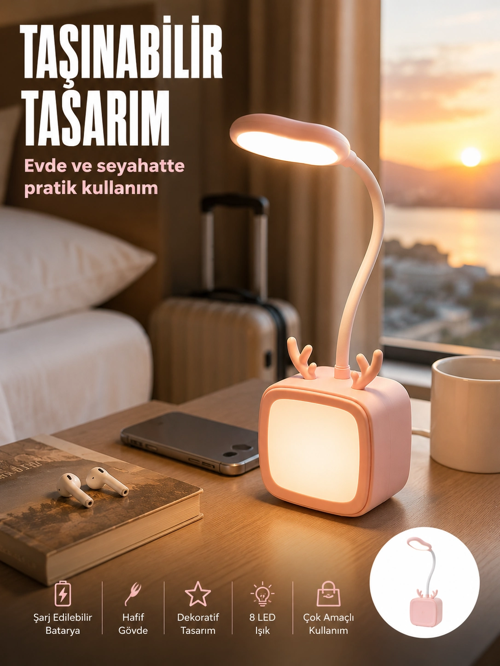 zeyta12 Modern Tasarımlı Şarj Edilebilir Led Gece Lambası zeytan45