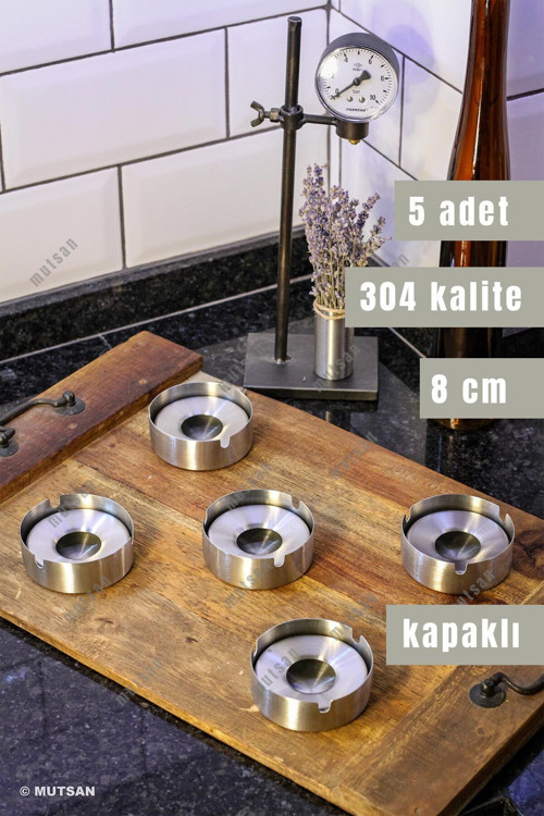5'li Paslanmaz Çelik Kapaklı Küllük Seti | 8 Cm 304 Kalite Kültablası | Restoran, Kafe Ve Otel