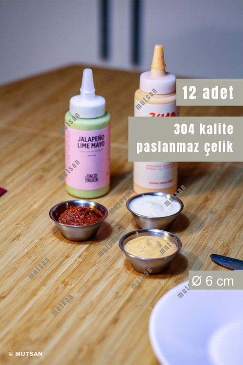 12’li Paslanmaz Çelik Joker Sosluk Seti 6 cm | Baharat, Ketçap, Mayonez | Kafe, Hamburgerci, Otel