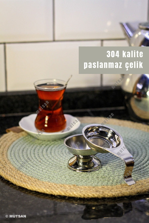Paslanmaz Çelik Altlıklı Çay Süzgeci - 304 Kalite Paslanmaz Çelik